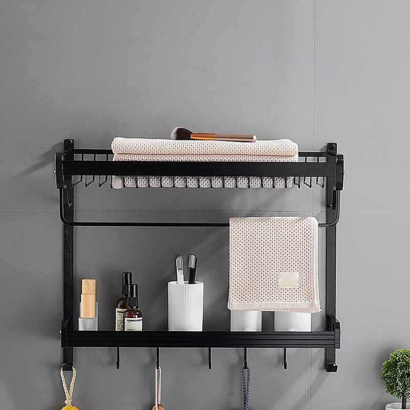 Black / Silver Bathroom Accessories Aluminum Hardware Set Bathroom Shelf
