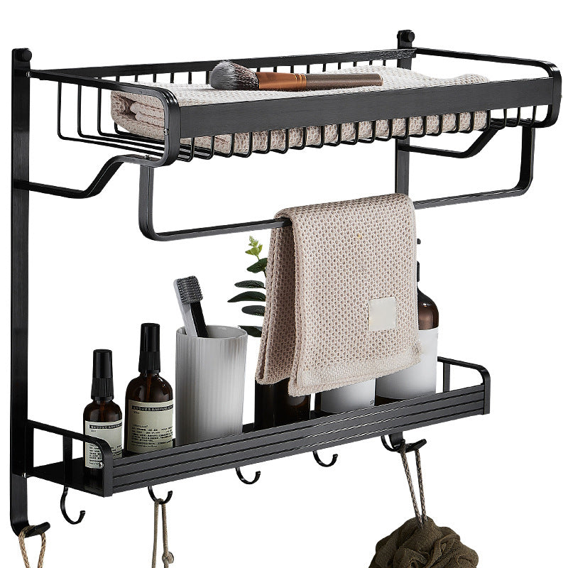 Black / Silver Bathroom Accessories Aluminum Hardware Set Bathroom Shelf