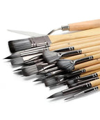 Professional Art Brushes with Natural Wood Handles Set of 24