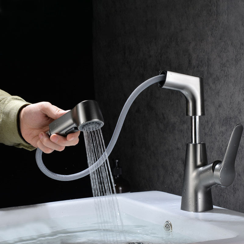 Modern Sink Faucet Copper Single Handle Low Arc Pull-Out Sink Faucet