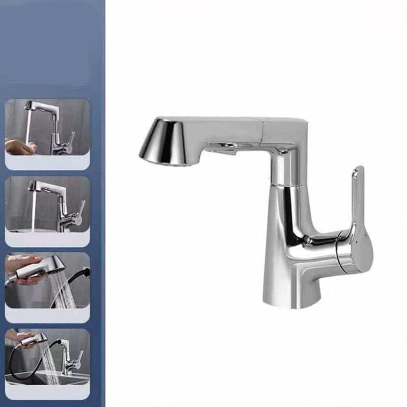 Modern Sink Faucet Copper Single Handle Low Arc Pull-Out Sink Faucet