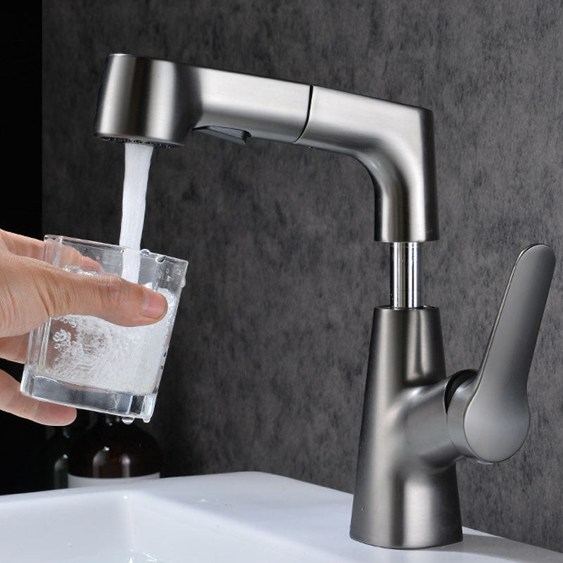 Modern Sink Faucet Copper Single Handle Low Arc Pull-Out Sink Faucet