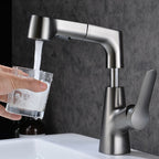 Modern Sink Faucet Copper Single Handle Low Arc Pull-Out Sink Faucet