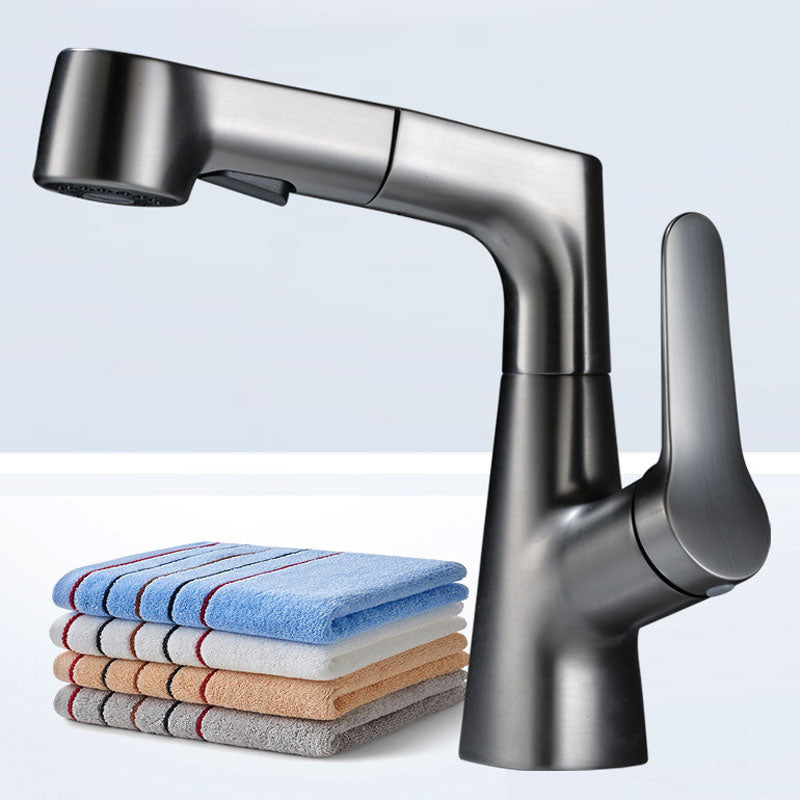 Modern Sink Faucet Copper Single Handle Low Arc Pull-Out Sink Faucet