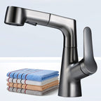 Modern Sink Faucet Copper Single Handle Low Arc Pull-Out Sink Faucet