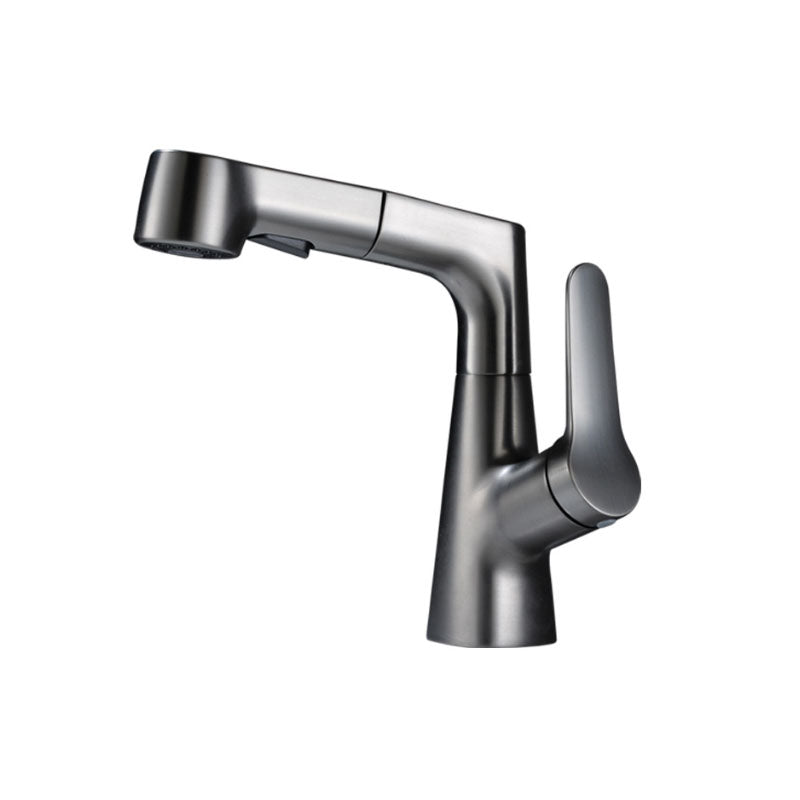 Modern Sink Faucet Copper Single Handle Low Arc Pull-Out Sink Faucet