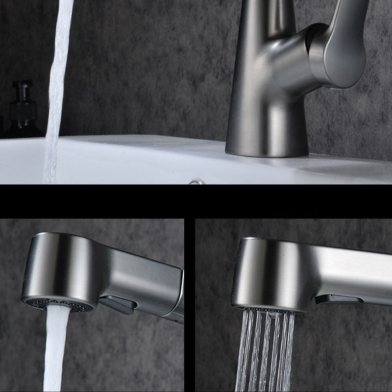 Modern Sink Faucet Copper Single Handle Low Arc Pull-Out Sink Faucet