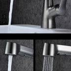 Modern Sink Faucet Copper Single Handle Low Arc Pull-Out Sink Faucet