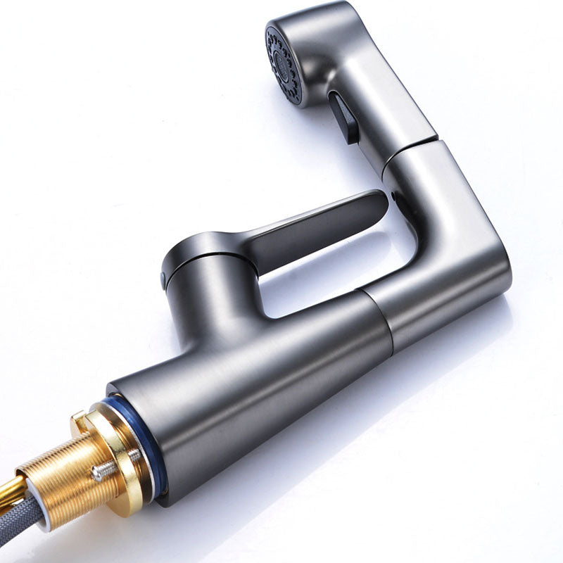 Modern Sink Faucet Copper Single Handle Low Arc Pull-Out Sink Faucet