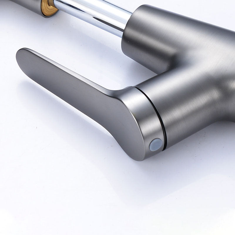 Modern Sink Faucet Copper Single Handle Low Arc Pull-Out Sink Faucet