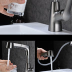 Modern Sink Faucet Copper Single Handle Low Arc Pull-Out Sink Faucet