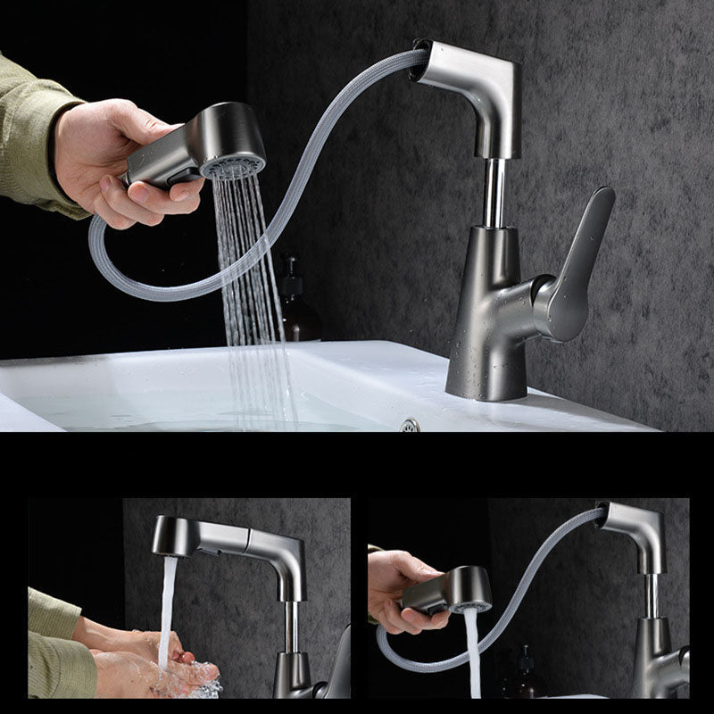 Modern Sink Faucet Copper Single Handle Low Arc Pull-Out Sink Faucet