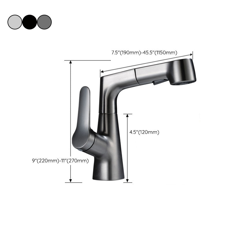 Modern Sink Faucet Copper Single Handle Low Arc Pull-Out Sink Faucet