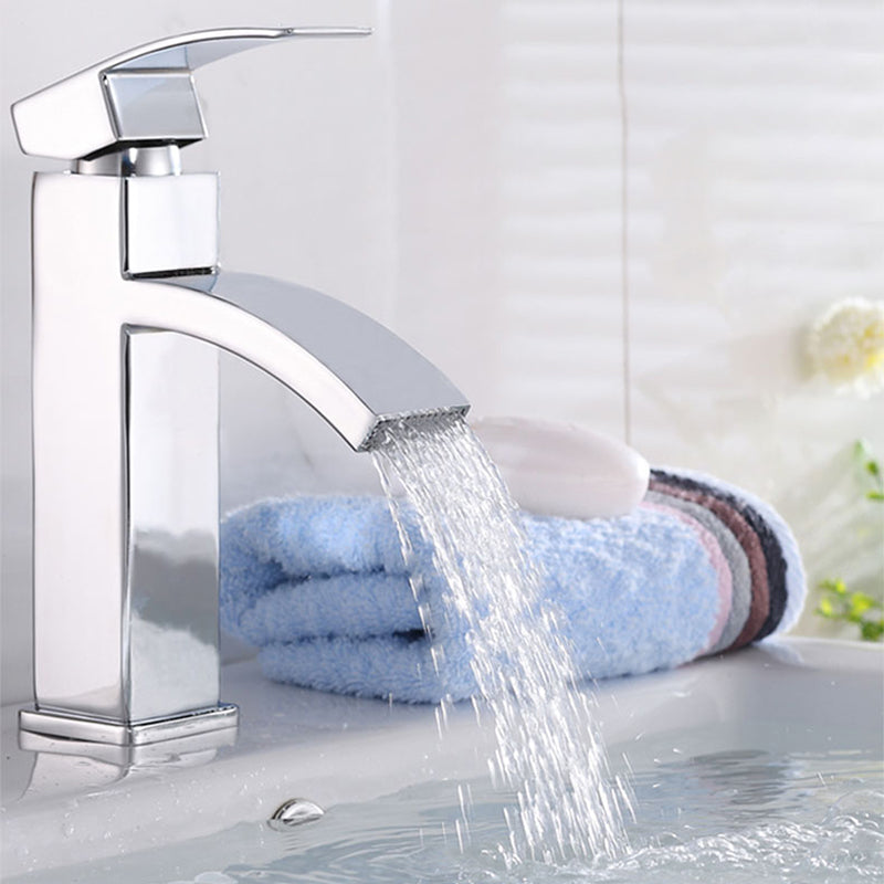 Cubic Chrome Bathroom Faucet Low Arc Single Lever Basin Faucet