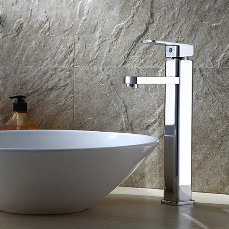 Cubic Chrome Bathroom Faucet Low Arc Single Lever Basin Faucet