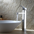 Cubic Chrome Bathroom Faucet Low Arc Single Lever Basin Faucet