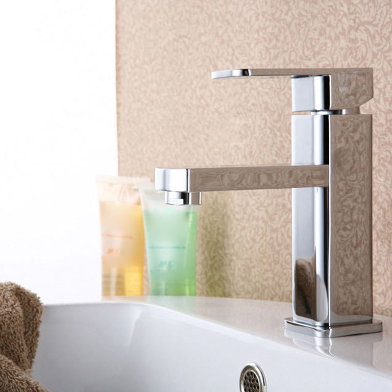 Cubic Chrome Bathroom Faucet Low Arc Single Lever Basin Faucet