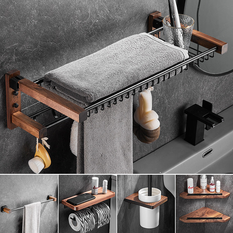 Wood & Aluminum Bathroom Set Brown Bathroom Accessory Set