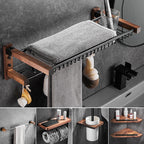 Wood & Aluminum Bathroom Set Brown Bathroom Accessory Set