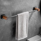 Wood & Aluminum Bathroom Set Brown Bathroom Accessory Set