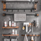 Wood & Aluminum Bathroom Set Brown Bathroom Accessory Set