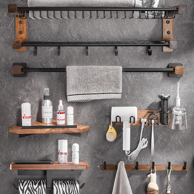 Wood & Aluminum Bathroom Set Brown Bathroom Accessory Set