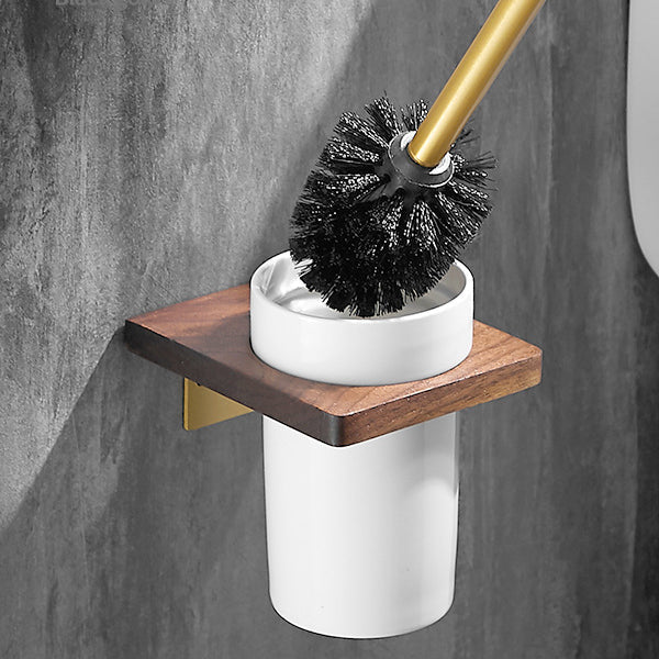 Wood & Aluminum Bathroom Set Brown Bathroom Accessory Set