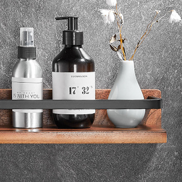 Wood & Aluminum Bathroom Set Brown Bathroom Accessory Set