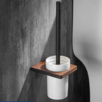 Wood & Aluminum Bathroom Set Brown Bathroom Accessory Set