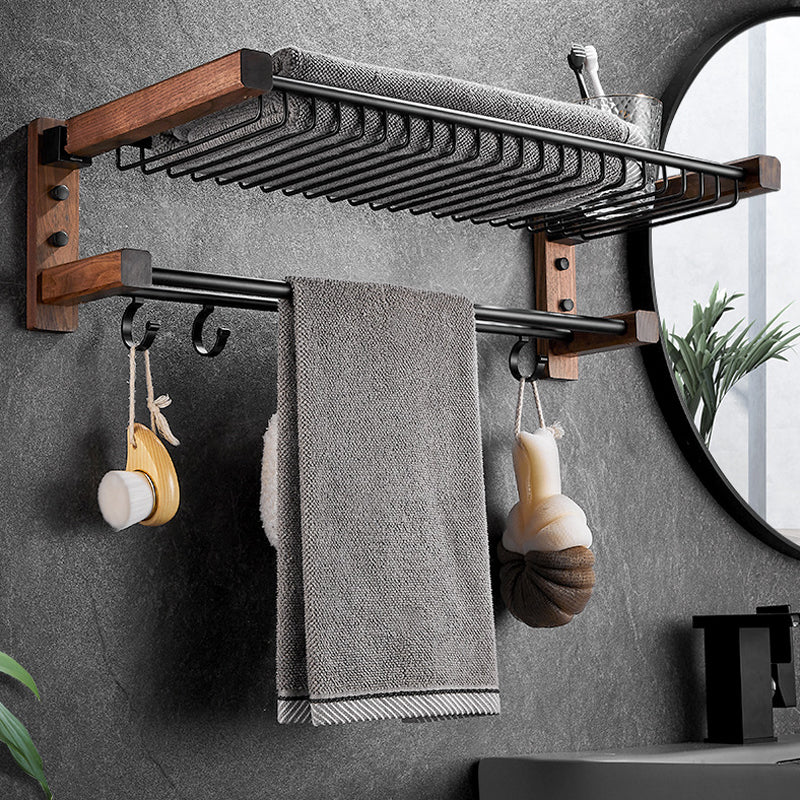 Wood & Aluminum Bathroom Set Brown Bathroom Accessory Set