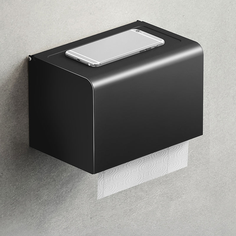 Contemporary bathroom accessory set with black finish and bath shelf/towel bar