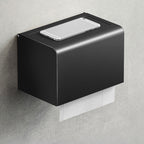 Contemporary bathroom accessory set with black finish and bath shelf/towel bar