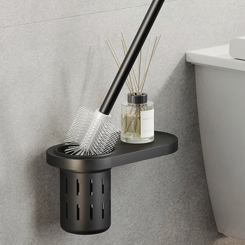 Contemporary bathroom accessory set with black finish and bath shelf/towel bar