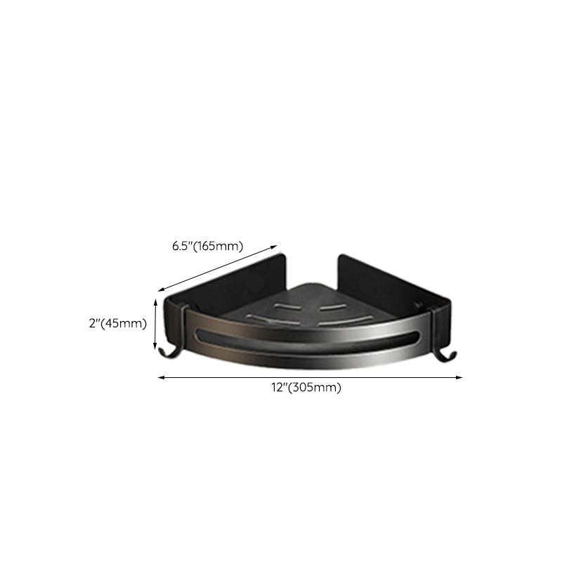 Contemporary bathroom accessory set with black finish and bath shelf/towel bar