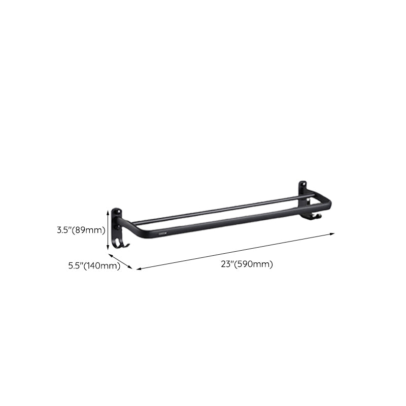 Contemporary bathroom accessory set with black finish and bath shelf/towel bar