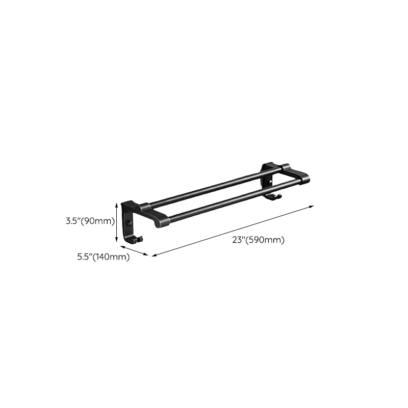 Contemporary bathroom accessory set with black finish and bath shelf/towel bar