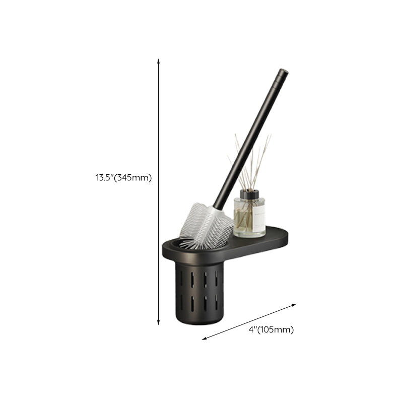 Contemporary bathroom accessory set with black finish and bath shelf/towel bar
