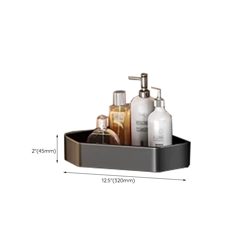 Contemporary bathroom accessory set with black finish and bath shelf/towel bar