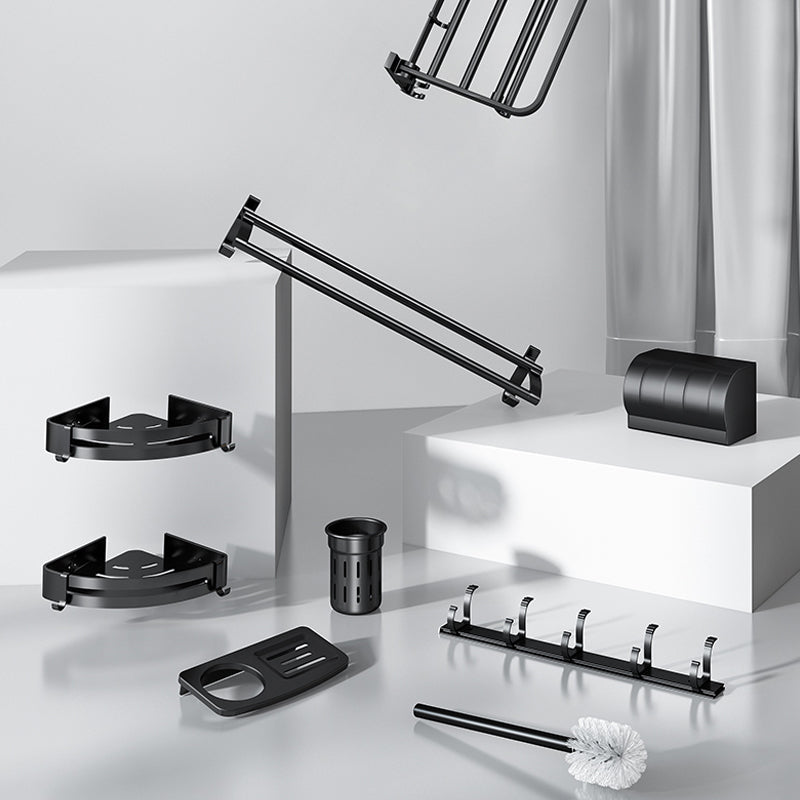 Classic Bathroom Accessories Set in Aluminum Black Finish Bathrobe Hook/ Towel Bar