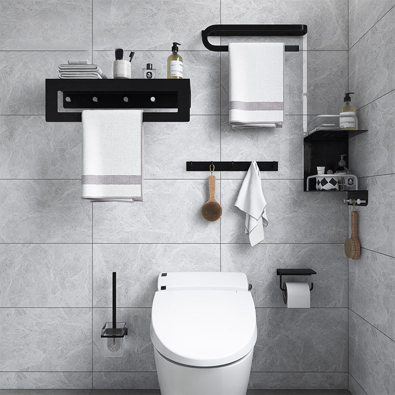 Black 6-piece Bathroom Accessory Set Modern Shower Curtain Rod / Bathrobe Hooks and Towel Bar
