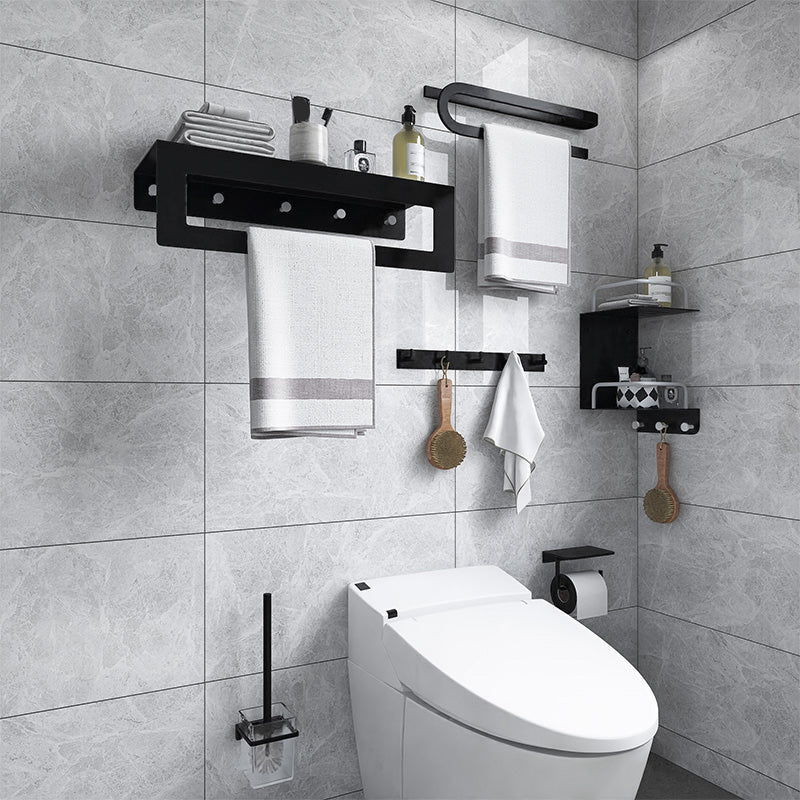 Black 6-piece Bathroom Accessory Set Modern Shower Curtain Rod / Bathrobe Hooks and Towel Bar