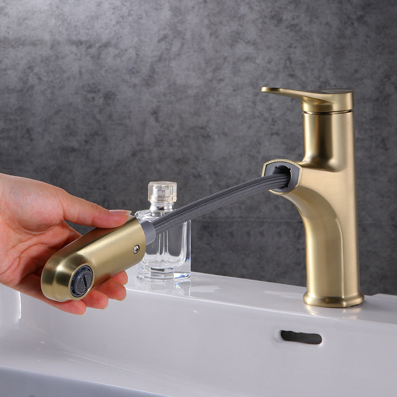 Contemporary Basin Faucet Copper Pure Color Single Lever Retractable Basin Faucet