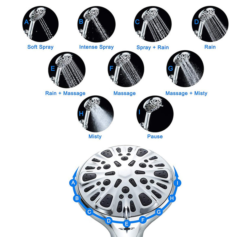 Modern Shower Head for Bathroom 9-Jet Round Wall-Mounted Shower Head
