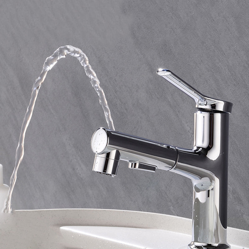 Round contemporary bathroom faucet with lever handle and single hole installation