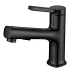 Round contemporary bathroom faucet with lever handle and single hole installation