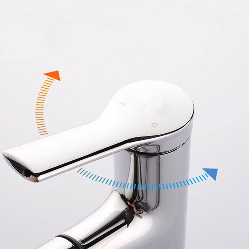 Round contemporary bathroom faucet with lever handle and single hole installation