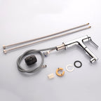Round contemporary bathroom faucet with lever handle and single hole installation