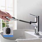 Round contemporary bathroom faucet with lever handle and single hole installation
