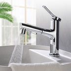 Round contemporary bathroom faucet with lever handle and single hole installation