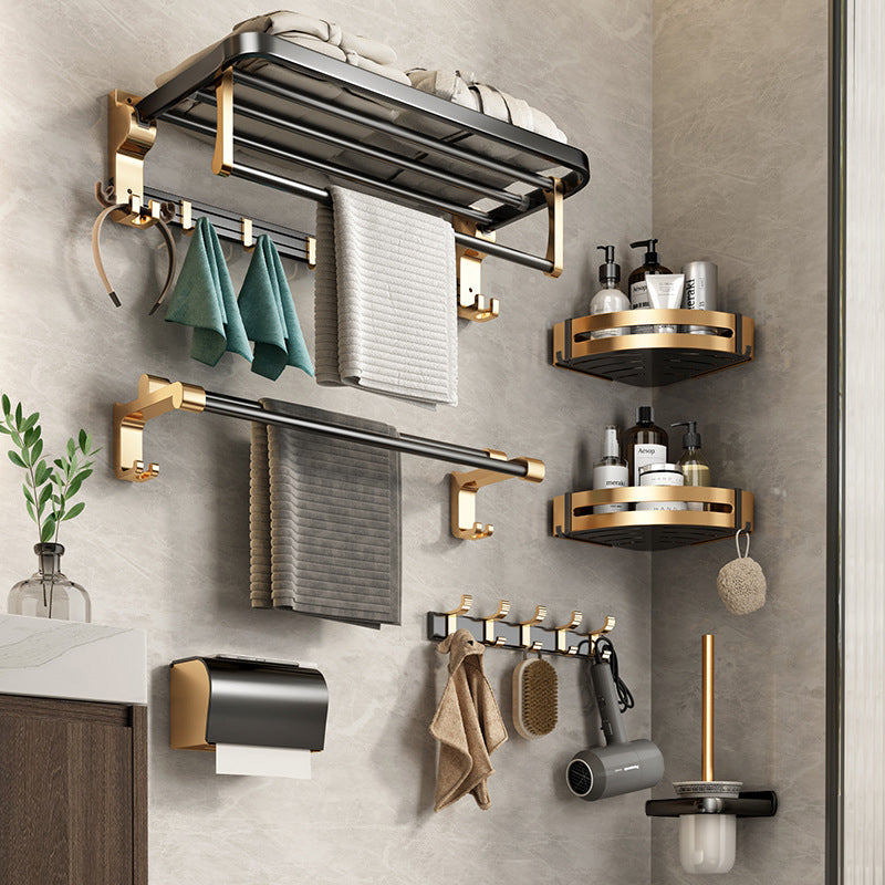 Modernism Bathroom Accessories Hardware Set Black & Gold Bathroom Shelf/Towel Bar